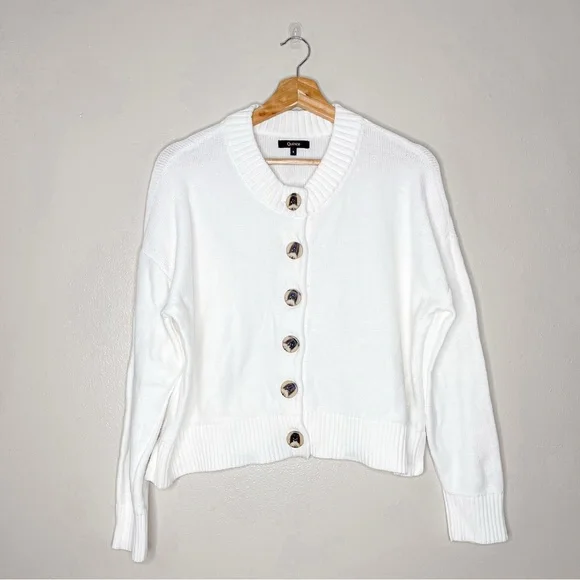 Quince Ivory 100% Organic Cotton Button Front Cropped Cardigan Sweater - Picture 2 of 8